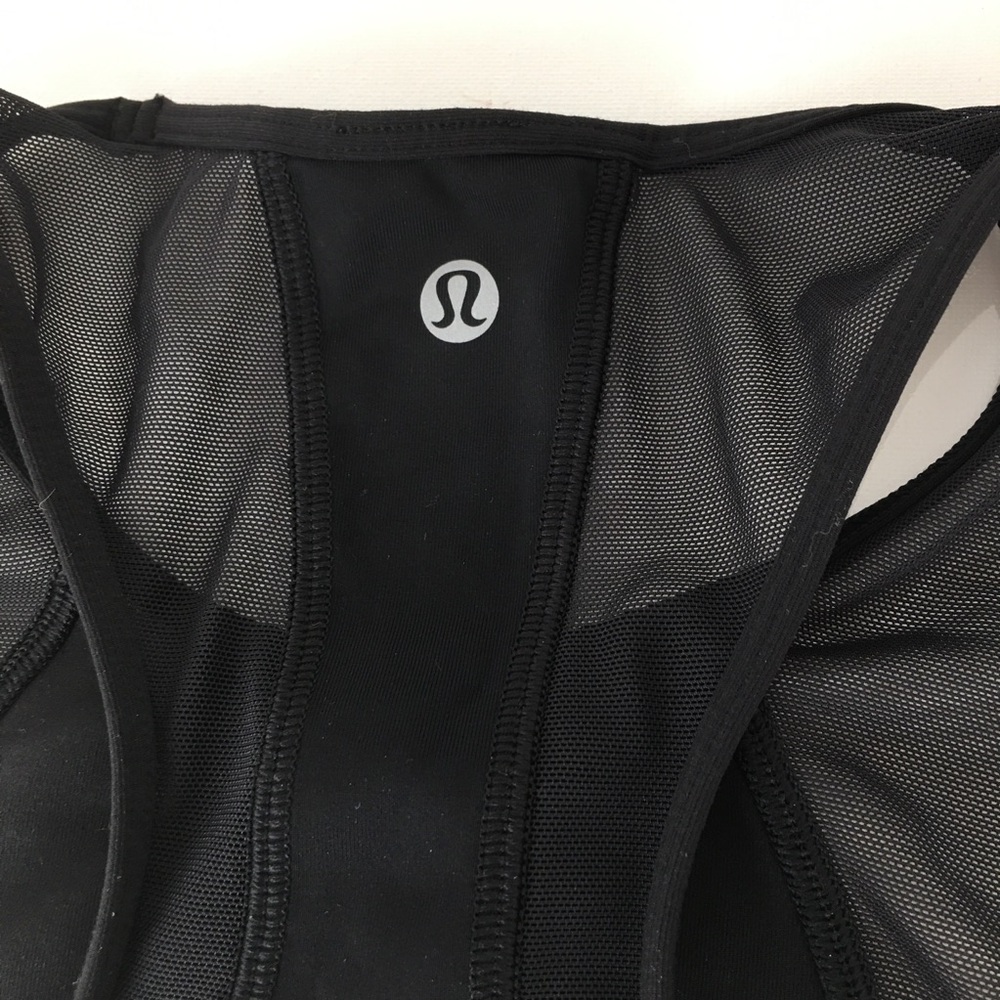 Lululemon Cropped Workout Tank Top Black Sheer Mesh Panels Athletic Racerback - Picture 11 of 13